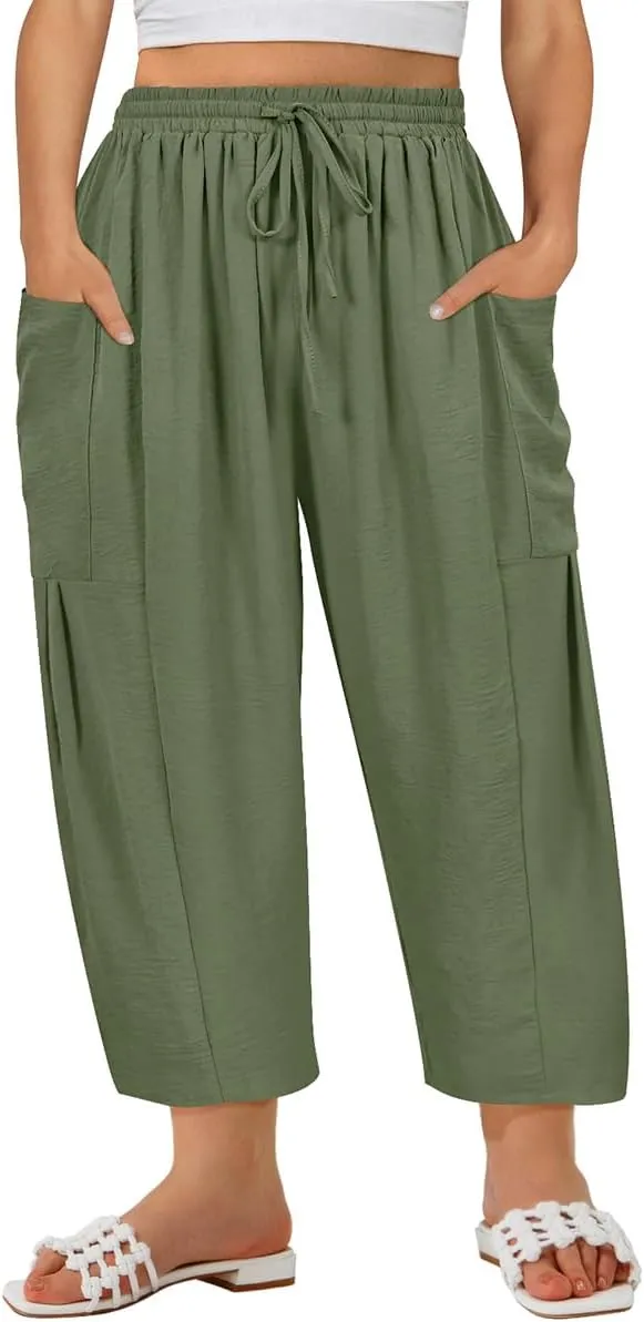 TIYOMI Plus Size Pants for Women Summer Palazzo Harem Pants Drawstring Lightweight Pant with Pockets Loose Casual XL-5XL