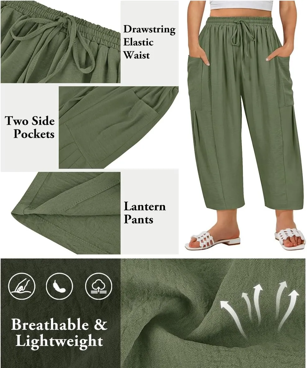 TIYOMI Plus Size Pants for Women Summer Palazzo Harem Pants Drawstring Lightweight Pant with Pockets Loose Casual XL-5XL