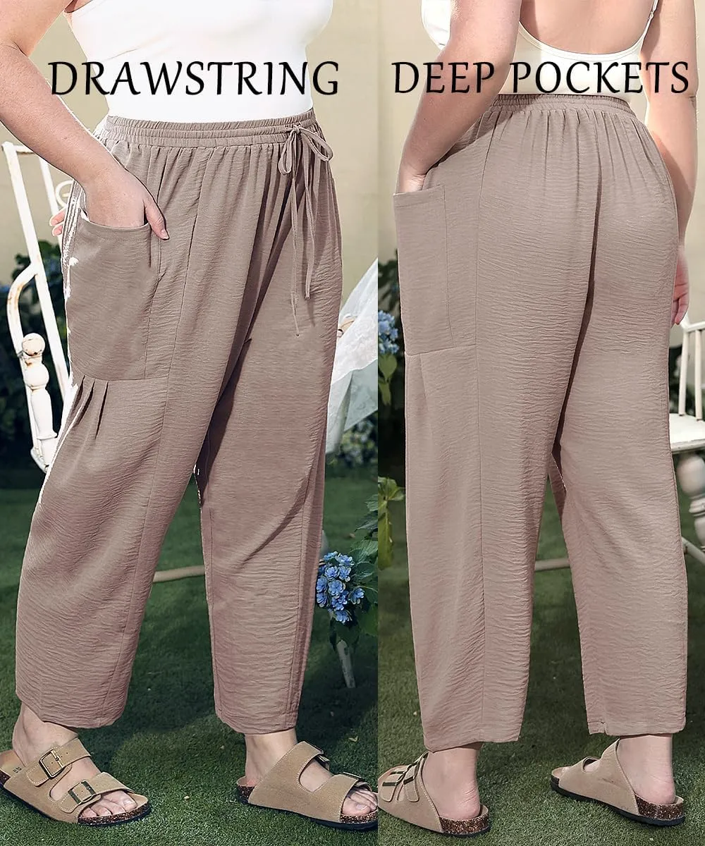 TIYOMI Plus Size Pants for Women Summer Palazzo Harem Pants Drawstring Lightweight Pant with Pockets Loose Casual XL-5XL