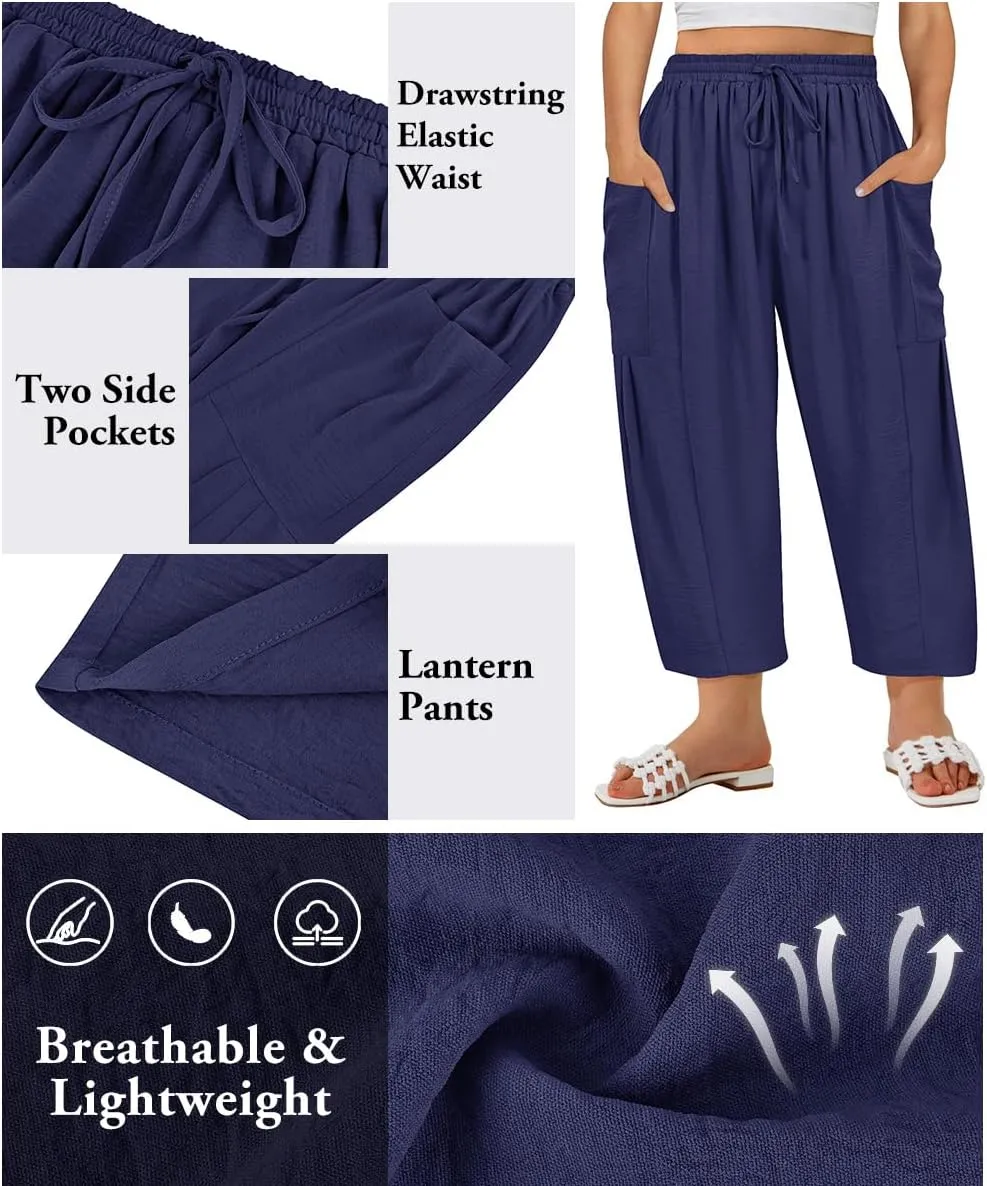 TIYOMI Plus Size Pants for Women Summer Palazzo Harem Pants Drawstring Lightweight Pant with Pockets Loose Casual XL-5XL