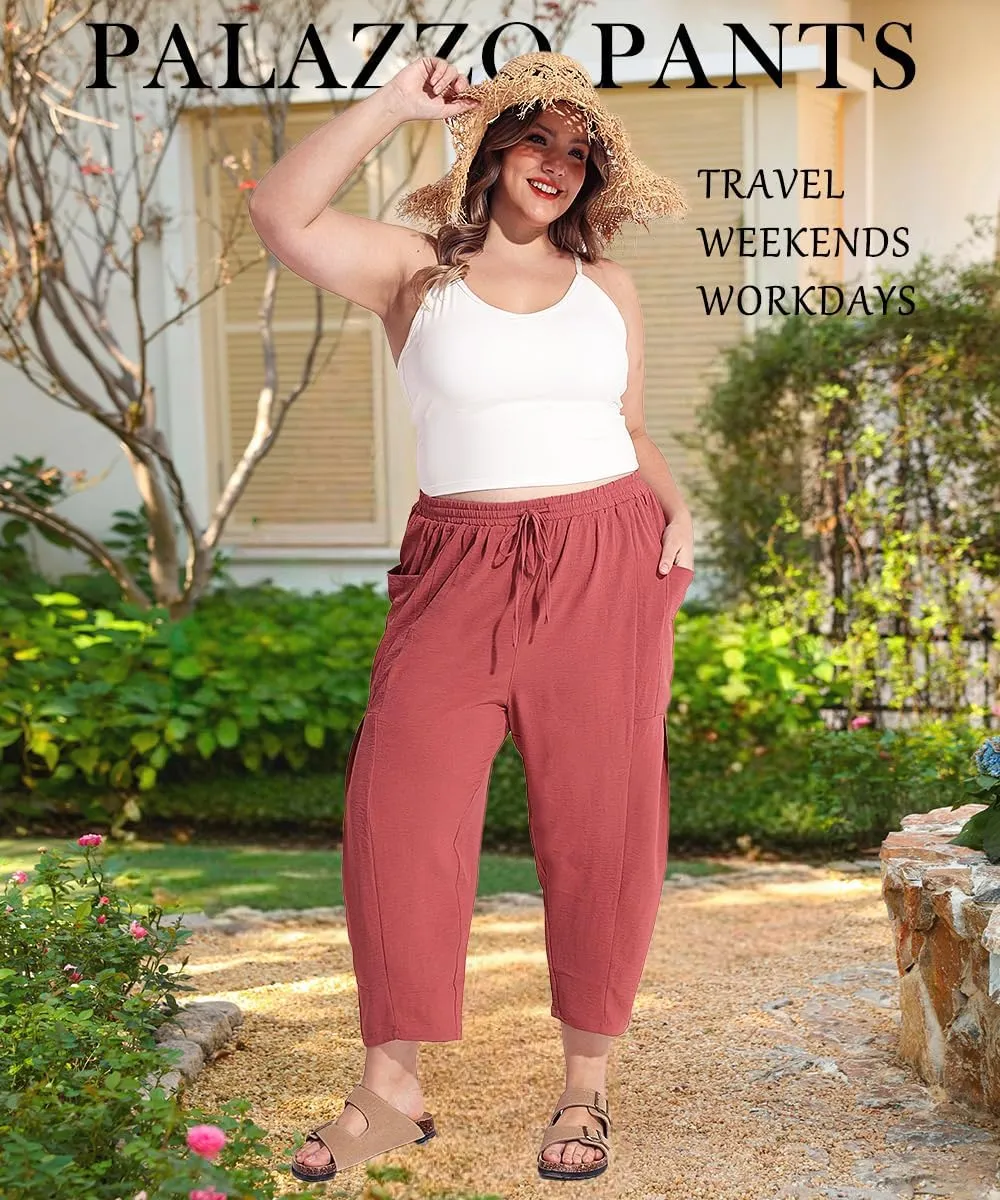 TIYOMI Plus Size Pants for Women Summer Palazzo Harem Pants Drawstring Lightweight Pant with Pockets Loose Casual XL-5XL