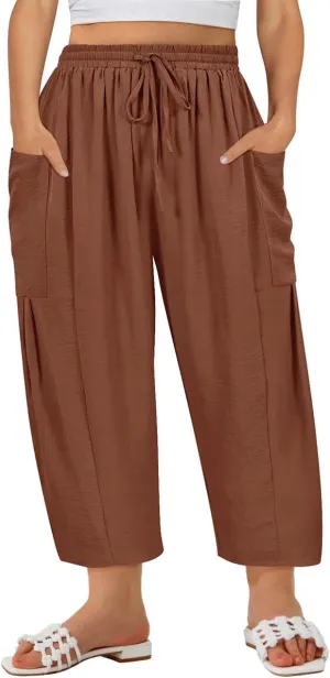 TIYOMI Plus Size Pants for Women Summer Palazzo Harem Pants Drawstring Lightweight Pant with Pockets Loose Casual XL-5XL