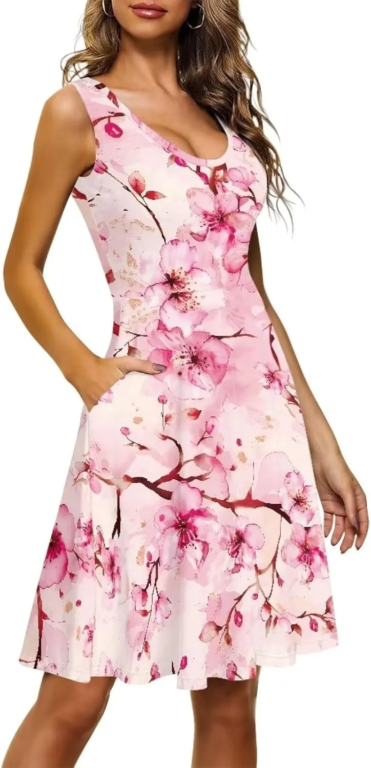 TOADDITDO Womens Summer Sleeveless Tank Dress with 2 Side Pockets XS-4XL Plus Size