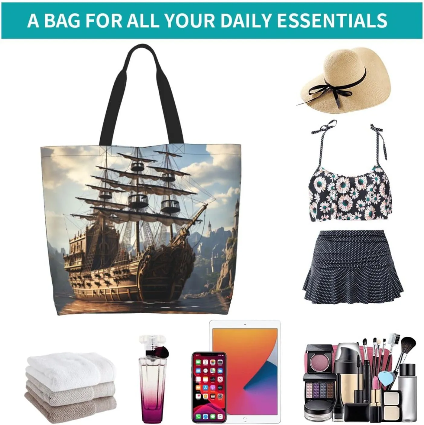 Tote Bag for Women Reusable Grocery Bag Shopping Bag Purple and Pattern Tote Bags Handbag Foldable Shoulder Bag