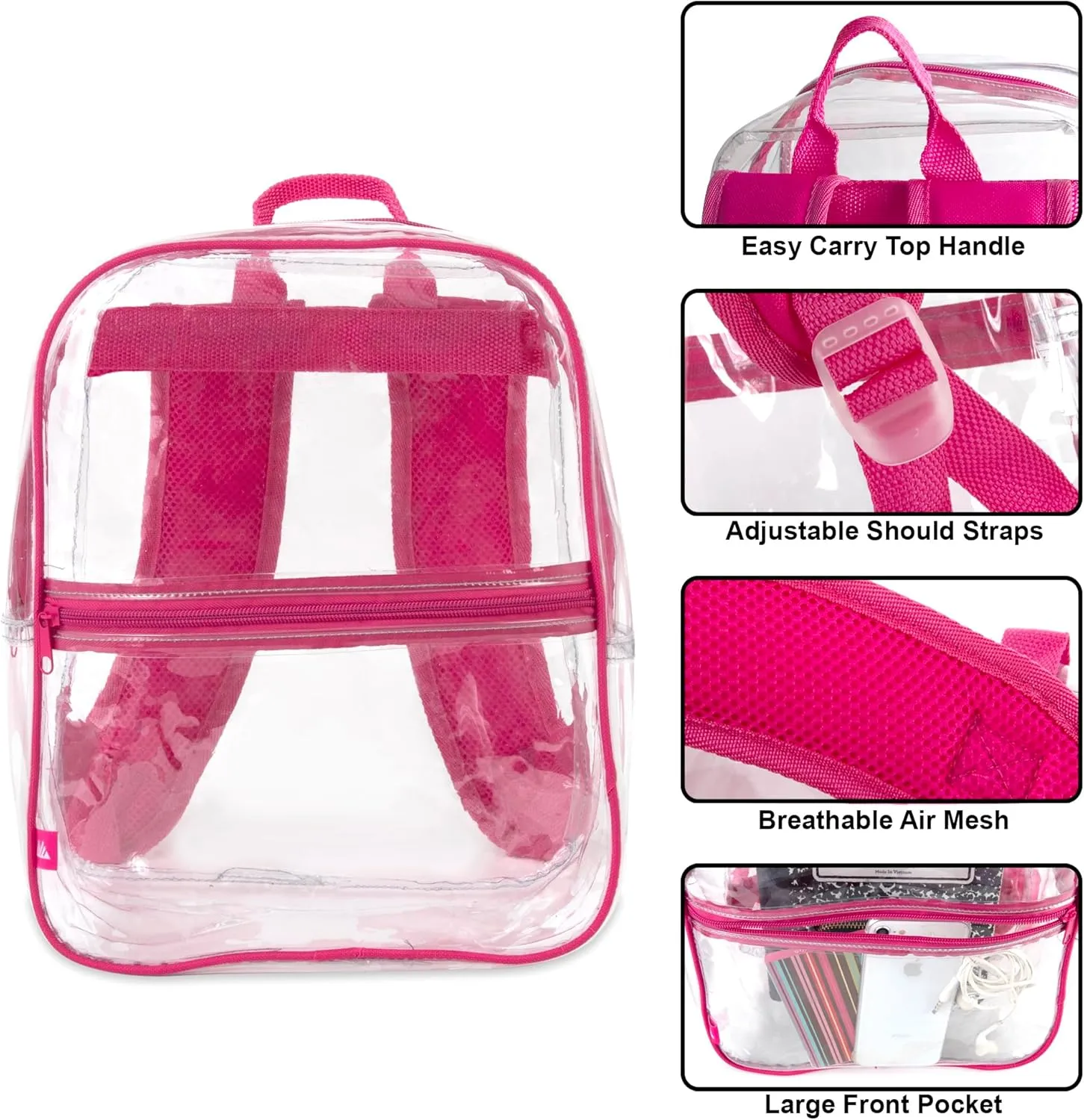 Trail maker Mini Clear Backpack Stadium Approved Small Clear Concert Bag for Work, Commute, Travel and Recreation (Pink)