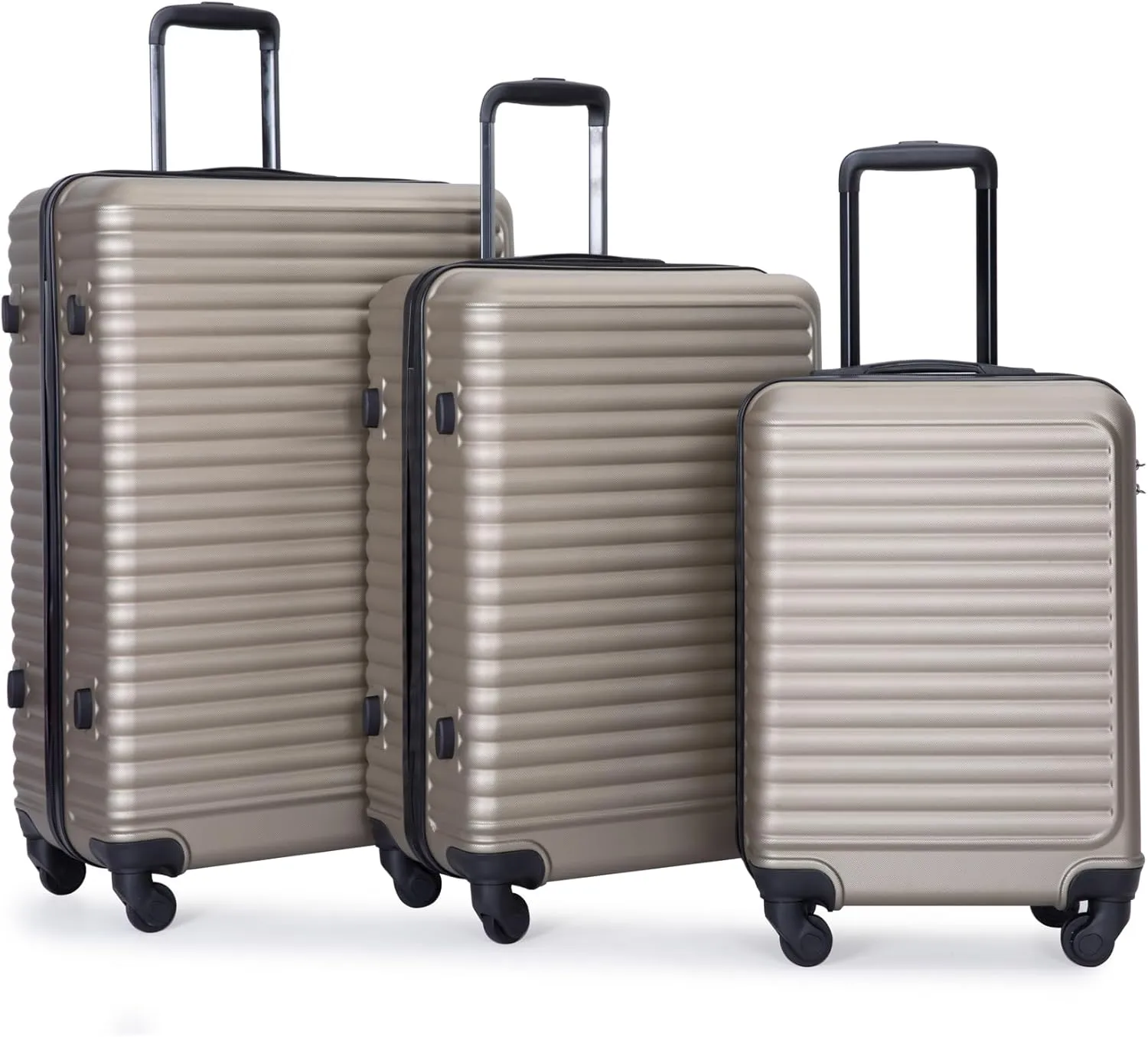 Travel Light and Secure with 3-Piece Lightweight Luggage Set, Features Spinner Wheels and Combination Lock, Gold