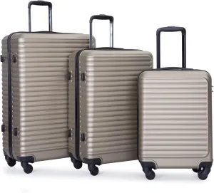 Travel Light and Secure with 3-Piece Lightweight Luggage Set, Features Spinner Wheels and Combination Lock, Gold