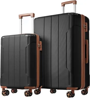 Travel Light with 2-Piece Luggage Set, Hardshell Expandable Suitcases with Spinner Wheels, Black Brown