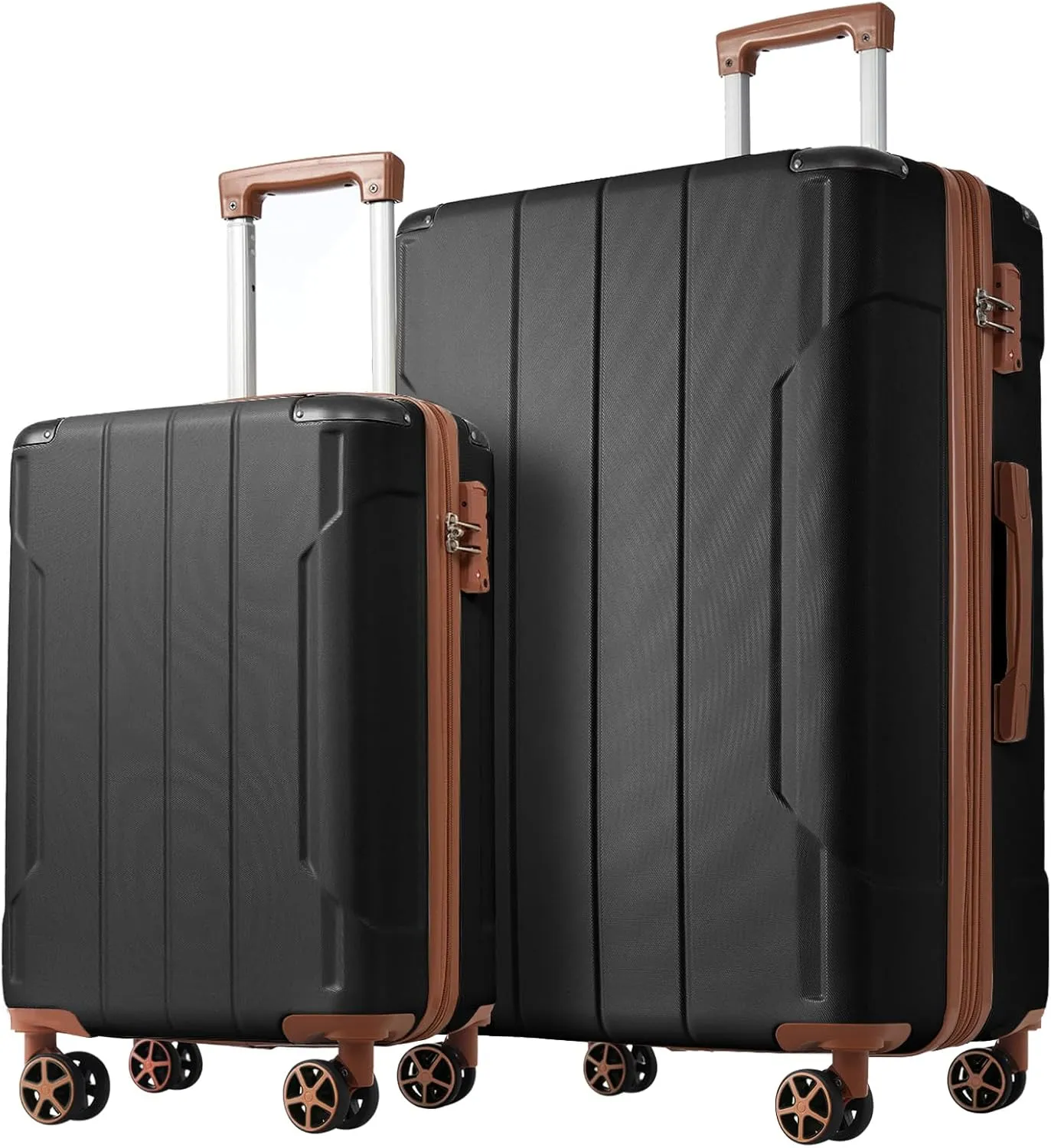 Travel Light with 2-Piece Luggage Set, Hardshell Expandable Suitcases with Spinner Wheels, Black Brown