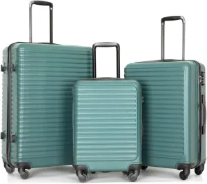 Travel Light with 3 Piece ABS Luggage Set, Spinner Wheels, Combination Locks for Secure Journeys, Green