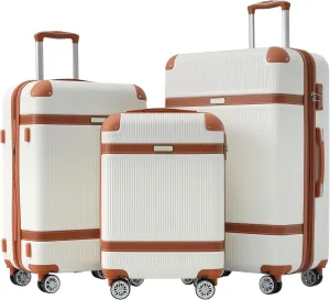 Travel Light with 3-Piece Hardshell Luggage Set, Durable ABS Construction, Double Spinner Wheels, White