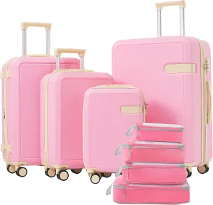 Travel Light with 4-Piece Luggage Set, Includes Compression Packing Cubes, Expandable Spinner Wheels, Lightweight Design, Pink
