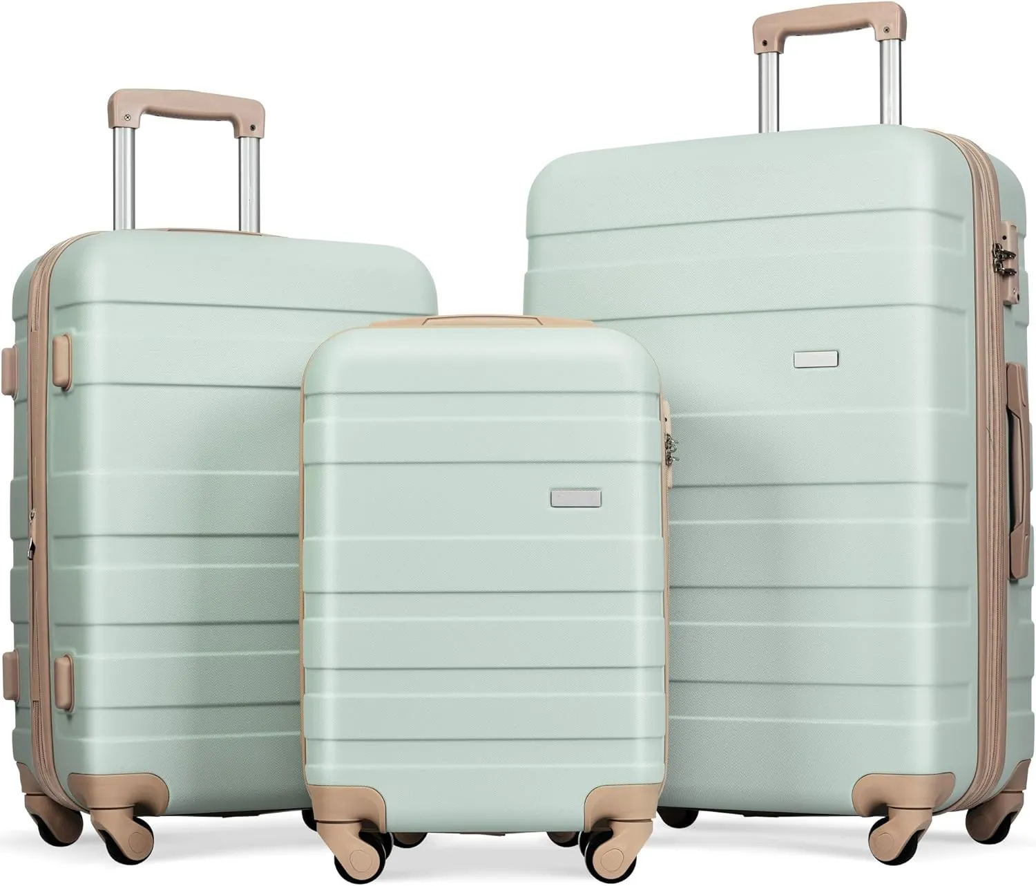 Travel Light with Expandable 3-Piece Hardshell Luggage Set, Durable ABS Material, Spinner Wheels, Grey Green