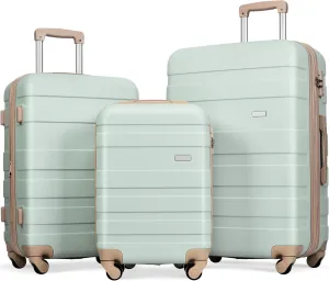 Travel Light with Expandable 3-Piece Hardshell Luggage Set, Durable ABS Material, Spinner Wheels, Grey Green
