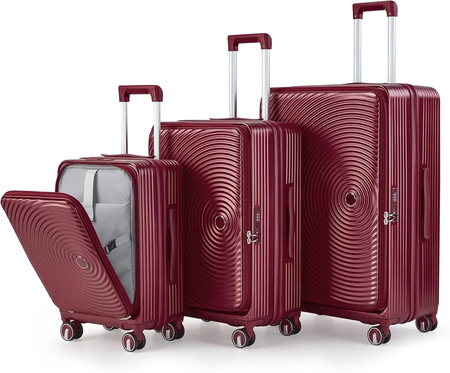 Travel Light with Expandable 3-Piece Luggage Set, Durable Hard Shell with Laptop Compartment, Spinner Wheels, Wine Red