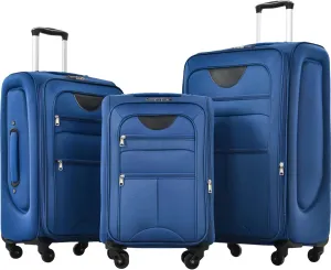 Travel Light with Expandable 3 Piece Luggage Set, Softshell Spinner Suitcases with TSA Lock, Organized Interior, Blue