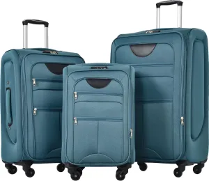 Travel Light with Expandable 3 Piece Luggage Set, Softshell, TSA Lock, Spinner Wheels, Green