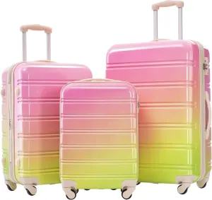 Travel Light with Expandable Hardshell Luggage Set, 3-Piece Gradient Color with Spinner Wheels, Lightweight, Pink and Green