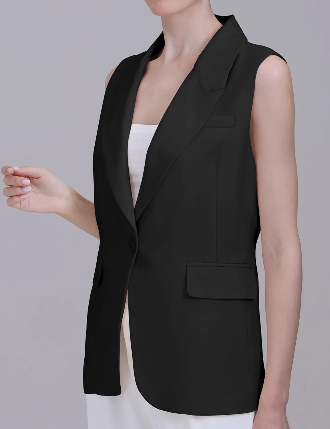 V VOCNI Sleeveless Blazer Vest for Women Vest Top Fully Lined One Button Casual Office Suit Vest Waistcoat