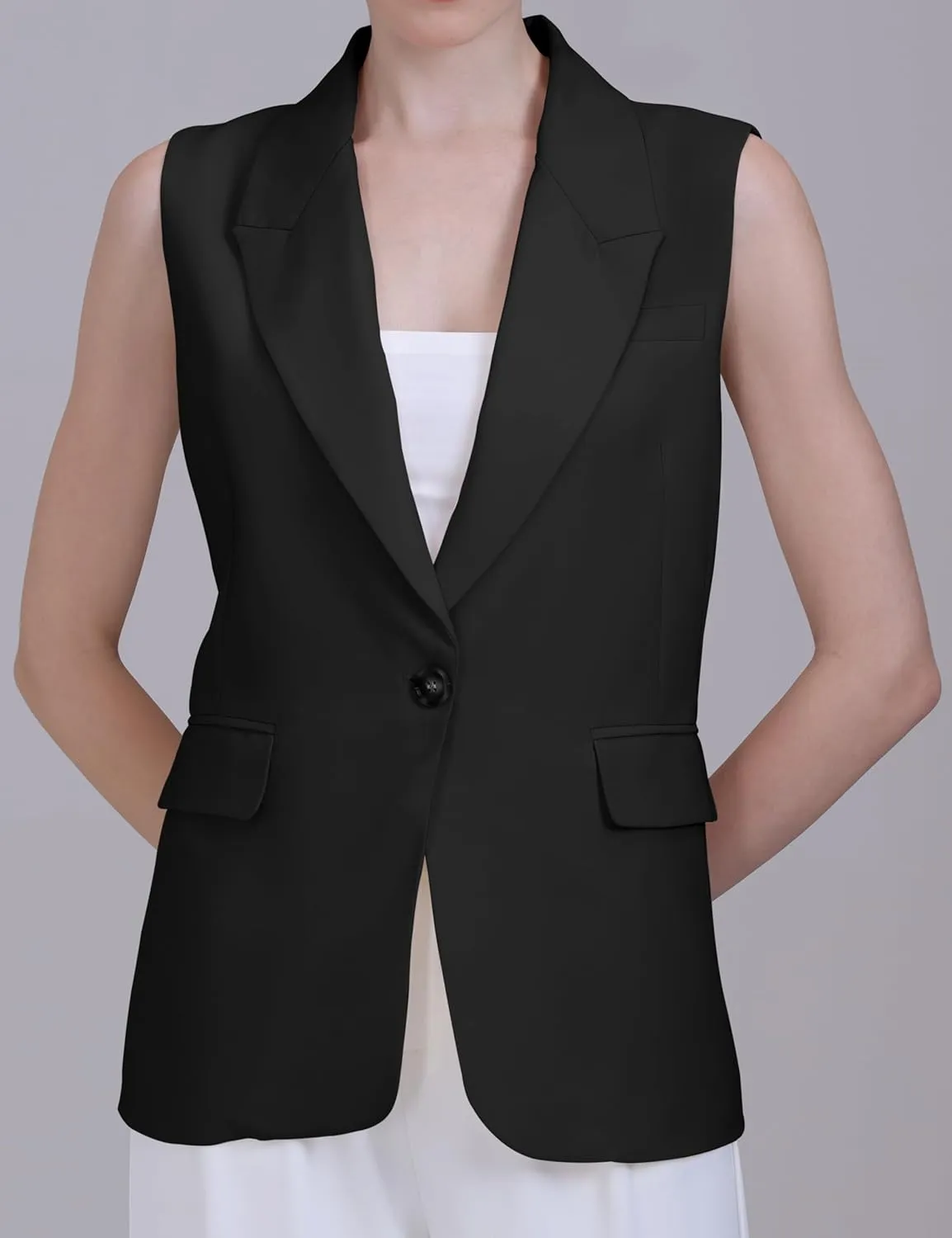 V VOCNI Sleeveless Blazer Vest for Women Vest Top Fully Lined One Button Casual Office Suit Vest Waistcoat