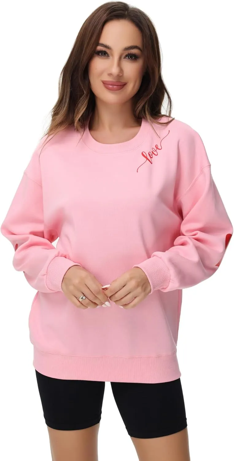 Valentine Day Sweatshirt For Women Love Heart Printed Pullover Sweatshirt Cute Long Sleeve Crew Neck Casual Tops
