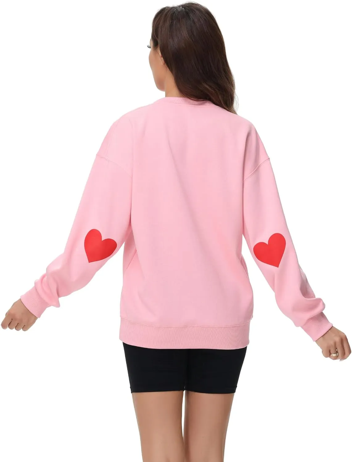 Valentine Day Sweatshirt For Women Love Heart Printed Pullover Sweatshirt Cute Long Sleeve Crew Neck Casual Tops