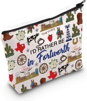 VAMSII Fortworth Lover Gift Id Rather Be In Fortworth Makeup Bag Welcome To Fortworth Cosmetic Bag Fortworth Merch (Rather Be In Fortworth M)