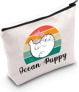 VAMSII Sea Lion Lover Gift Ocean Puppy Makeup Bag Seal Lover Cosmetic Bag Ocean Animal Lover Gift Zipper Travel Bag (Ocean Puppy M)
