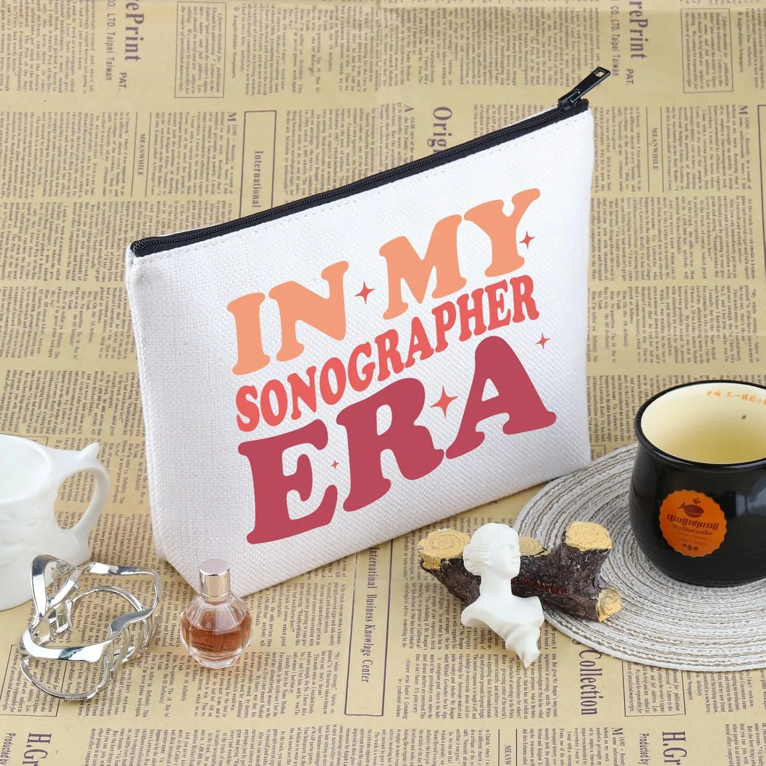 VAMSII Sonographer Makeup Bag - Sonography Tech Gifts for Women Radiologist Graduation - In My Sonographer Era (Beige)