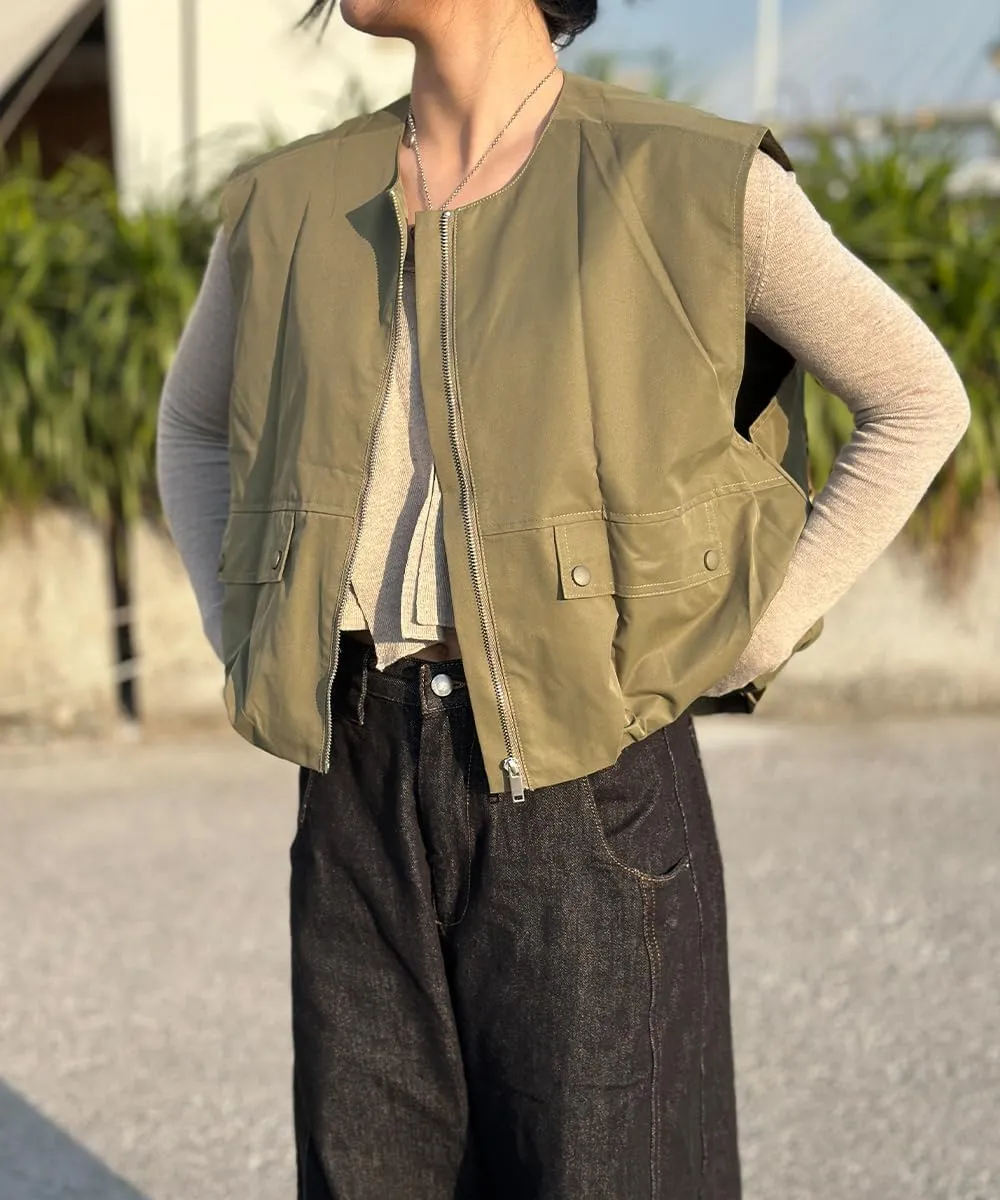 Vest Tops For Women Casual Zip Up Vest Cargo Oversized Ruched Hem Sleeveless Blazer Jackets Tops M-XL