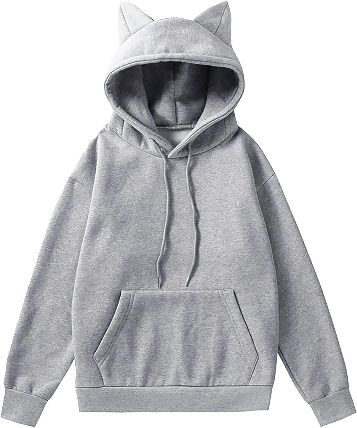 Vickyleb Women's Hoodies Cute Cat Ears Fleece Long Sleeve Pullover Sweatshirts Drawstring Solid Casual Basic Sweatshirt