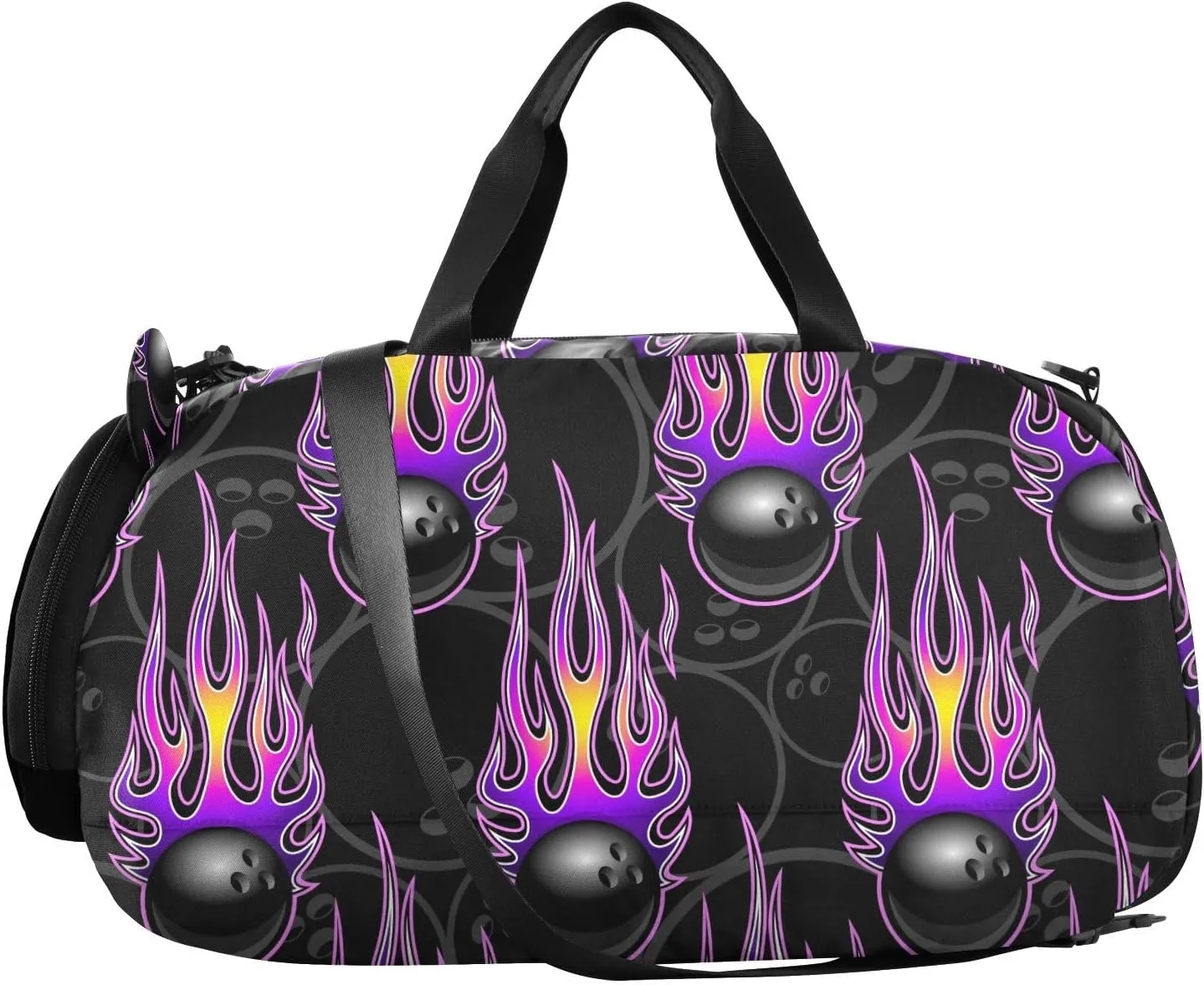 VIGTRO Bowling Ball and Flame Kids Overnight Travel Duffel Bag Sport Gym Bag for Boys Girls with Shoe Compartment, Carry On Weekender Luggage Bag for Dance Swim Yoga