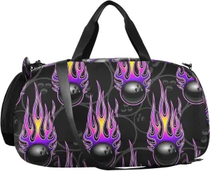 VIGTRO Bowling Ball and Flame Kids Overnight Travel Duffel Bag Sport Gym Bag for Boys Girls with Shoe Compartment, Carry On Weekender Luggage Bag for Dance Swim Yoga