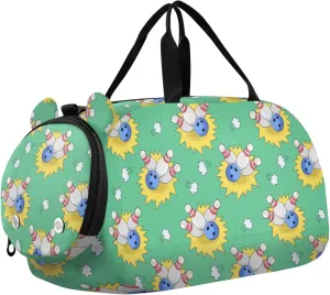 VIGTRO Bowling Doodles Pattern Kids Overnight Travel Duffel Bag Sport Gym Bag for Boys Girls with Shoe Compartment, Carry On Weekender Luggage Bag for Dance Swim Yoga