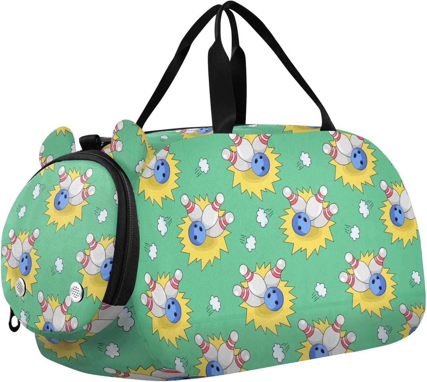 VIGTRO Bowling Doodles Pattern Kids Overnight Travel Duffel Bag Sport Gym Bag for Boys Girls with Shoe Compartment, Carry On Weekender Luggage Bag for Dance Swim Yoga