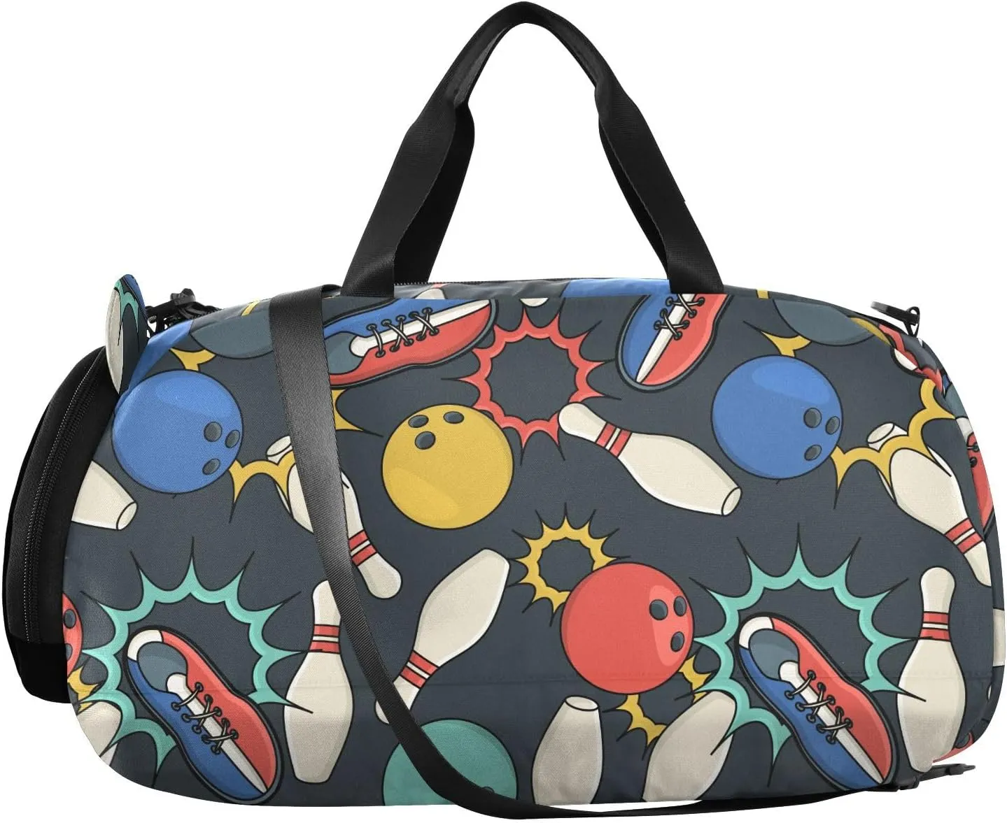 VIGTRO Bowling Vector Seamless Pattern Kids Overnight Travel Duffel Bag Sport Gym Bag for Boys Girls with Shoe Compartment, Carry On Weekender Luggage Bag for Dance Swim Yoga