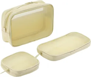 VOCOSTE 3 Pcs Mesh Makeup Bag, Travel Toiletry Bag with Zipper, Makeup Bag Organizer, Travel Cosmetic Bag, Makeup Cosmetic, for Daily Accessories, Beige