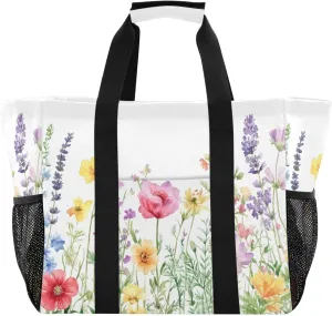 Watercolor Wildflowers Large Beach Bags for Women & Men,Waterproof Sandproof Beach Tote Swim Pool Bag for Pool Gym Grocery Travel