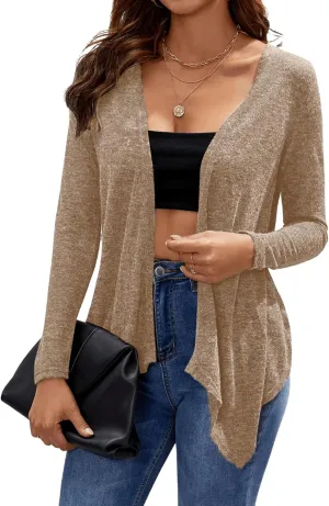 WDIRARA Women's Marled Knit Asymmetrical Hem Cardigan Sweaters Long Sleeve Open Front Jacket