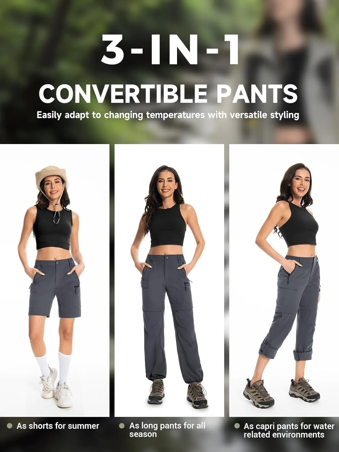 Wespornow Women's-Hiking-Pants Convertible-Zip-Off-Quick-Dry-Pants for Cargo, Camping, Travel, Outdoor, Fishing, Safari