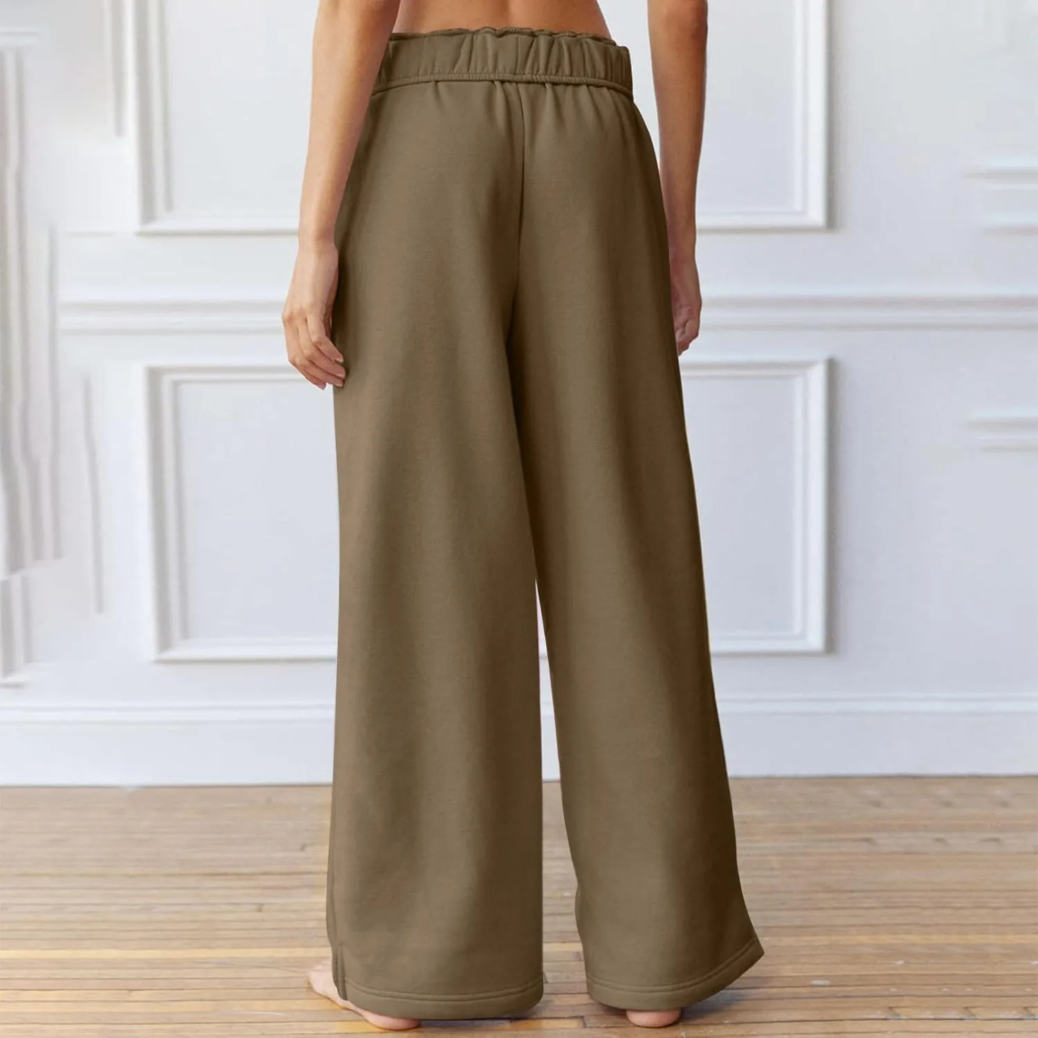 Wide Leg Sweatpants for Women Drawstring High Waisted Lounge Trousers Elastic Waist Baggy Casual Pants with Pockets