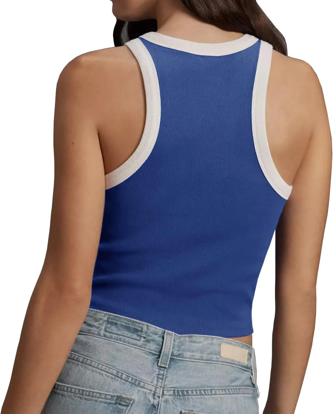 Women 2025 Sexy Sleeveless Crewneck Ribbed Knitted Tank Crop Tops
