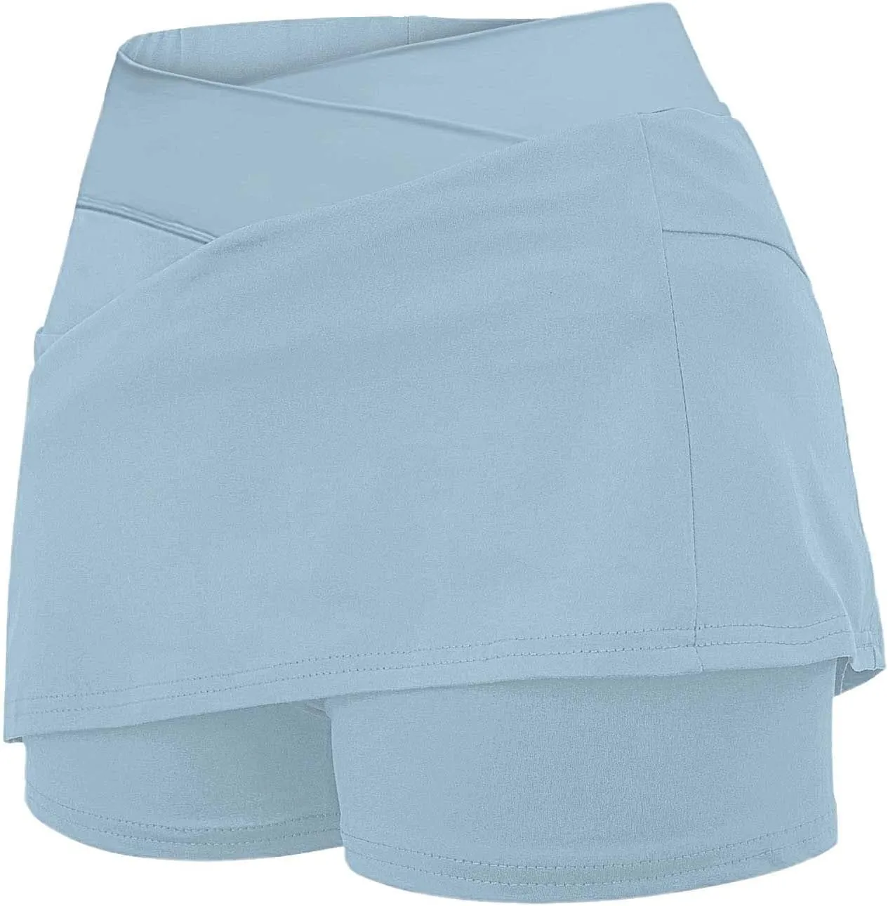 Women Athletic Tennis Skorts with Pockets 2 in 1 Golf Skirt Crossover High Waisted Sports Skorts Built-in Shorts