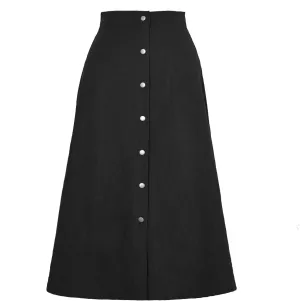 Women Corduroy Skirts Long Skirt with High Waist Narrow a Line Casual Midi Leisure Button Placket and Split Hem(L-Black)