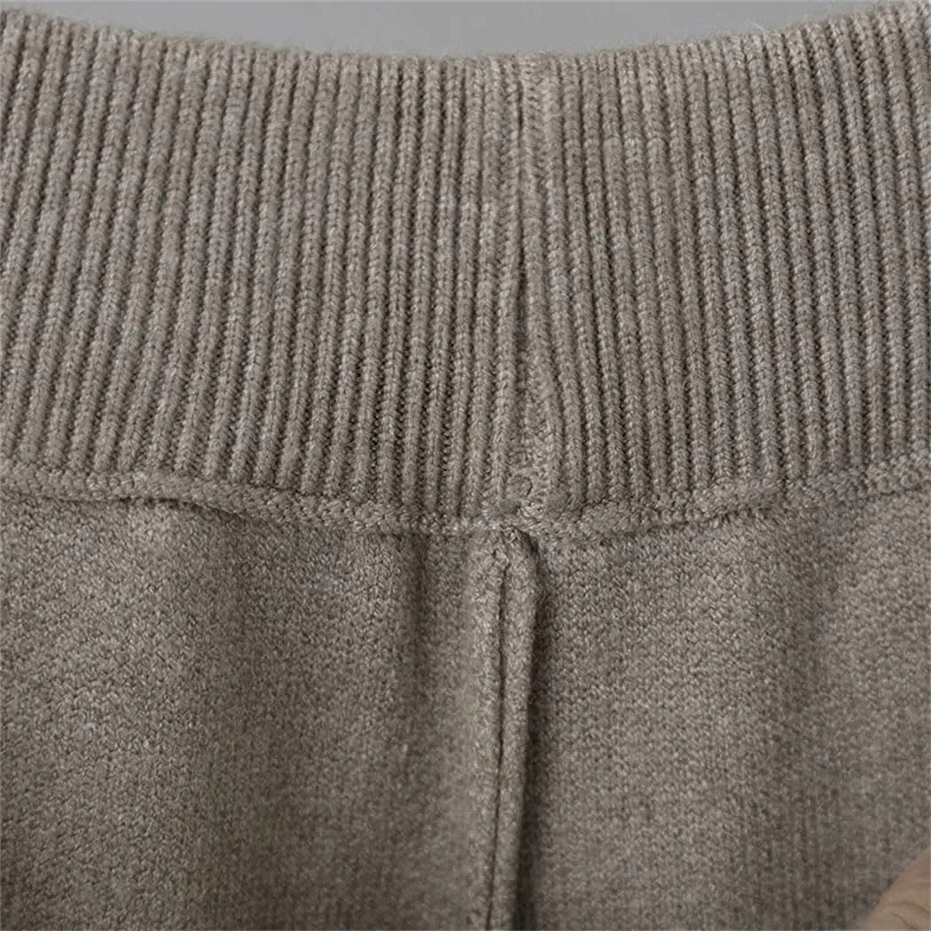 Women Fall Winter Knit Harem Pants High Waist Elastic Casual Solid Ankle Length Trousers with Pockets