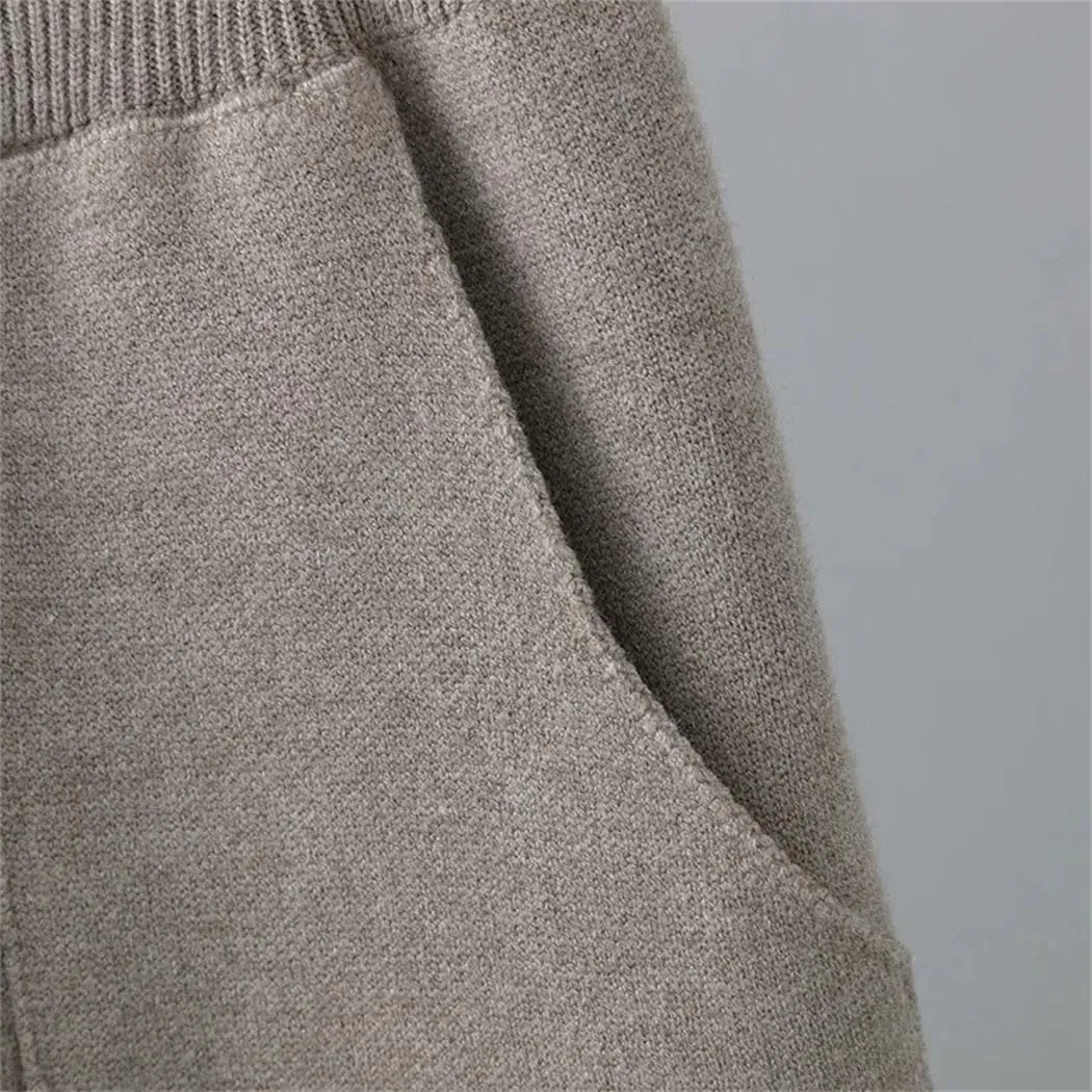 Women Fall Winter Knit Harem Pants High Waist Elastic Casual Solid Ankle Length Trousers with Pockets