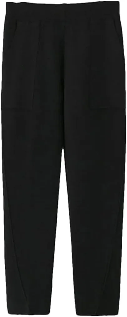 Women Fall Winter Knit Harem Pants High Waist Elastic Casual Solid Ankle Length Trousers with Pockets
