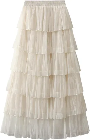 Women Mid Length Skirt Dance Party A Line High Waisted Tulle Tiered Skirt Holiday Party Little Girls Leather