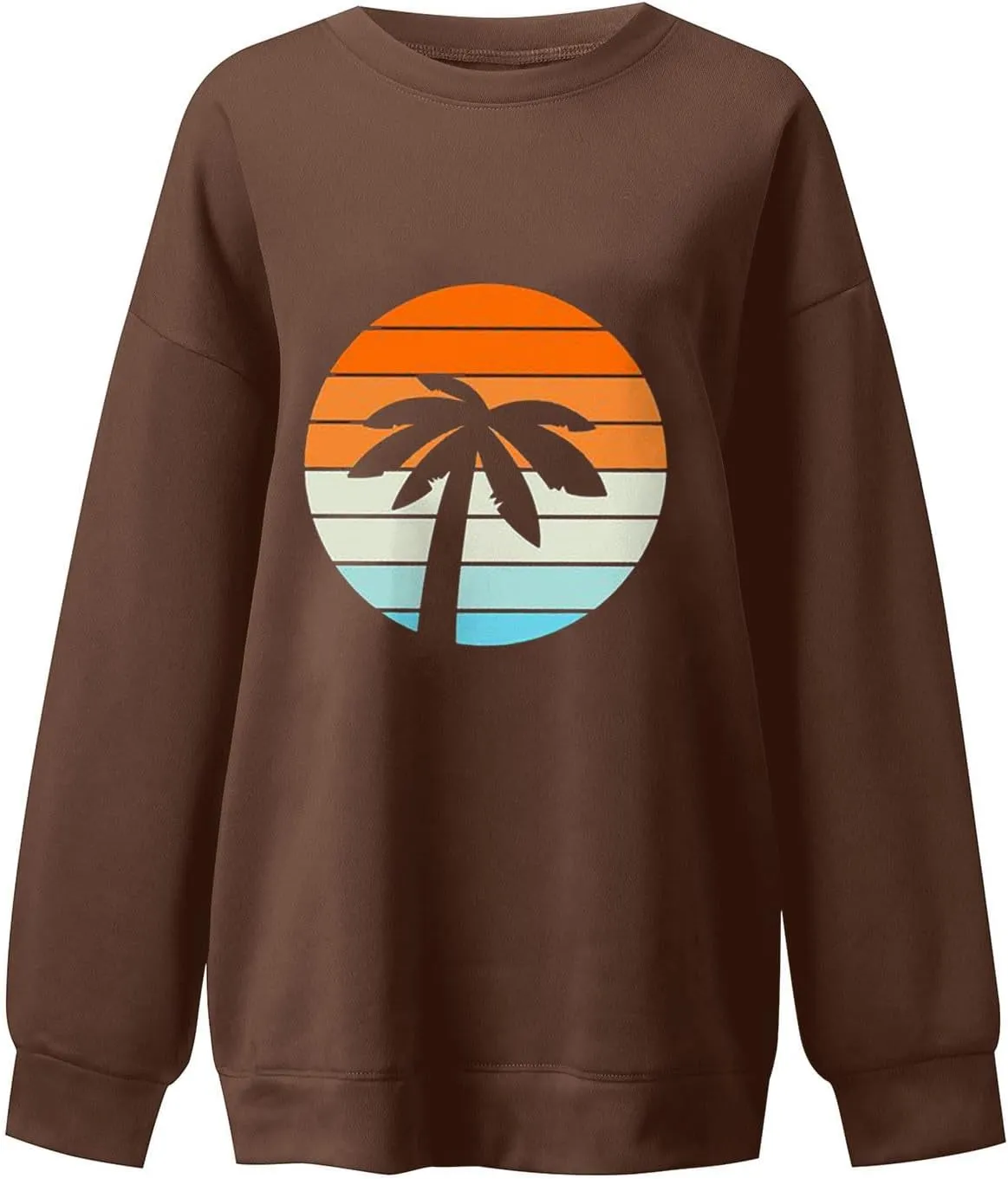 Women Oversized Tropical Palm Trees Graphic Sweatshirts Beach Vintage Style Fashion Long Sleeve Crewneck Pullovers