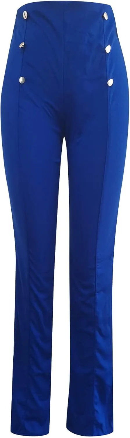 Women Plus Size Button-Down Bootcut Wide Leg Pants Sailor Bell Button Flare Pants Stretchy Long High Waist Business Trousers